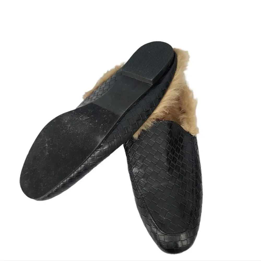 Catherine Malandrino Marja Faux Fur Woven Vegan Leather Mules 7.5